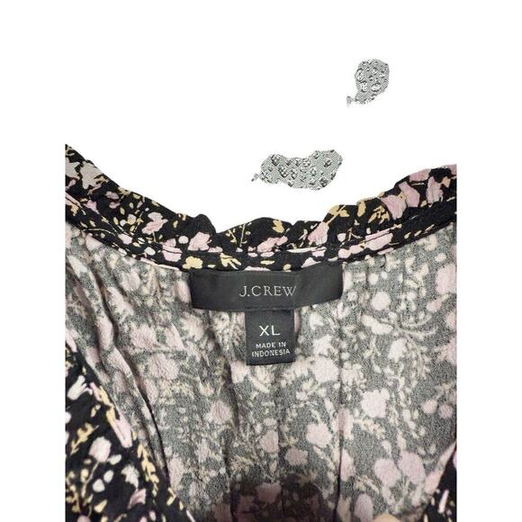 J. Crew Puff-Sleeve Drapey Crepe Top in Fall Garden Floral Black Pink Womens XL - Picture 3 of 10